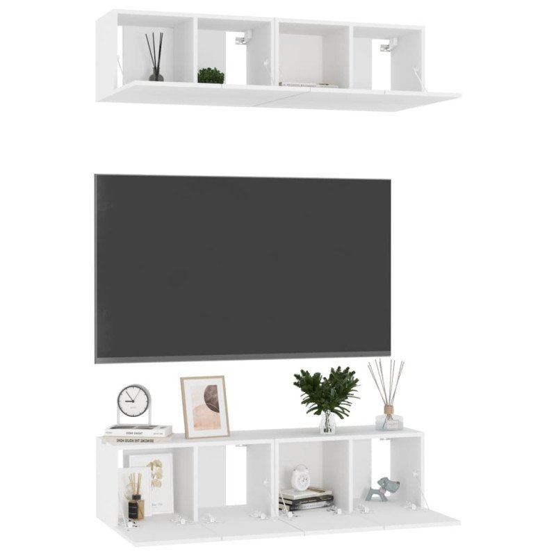 vidaXL TV skrinky 4 ks biele 60x30x30 cm drevotrieska