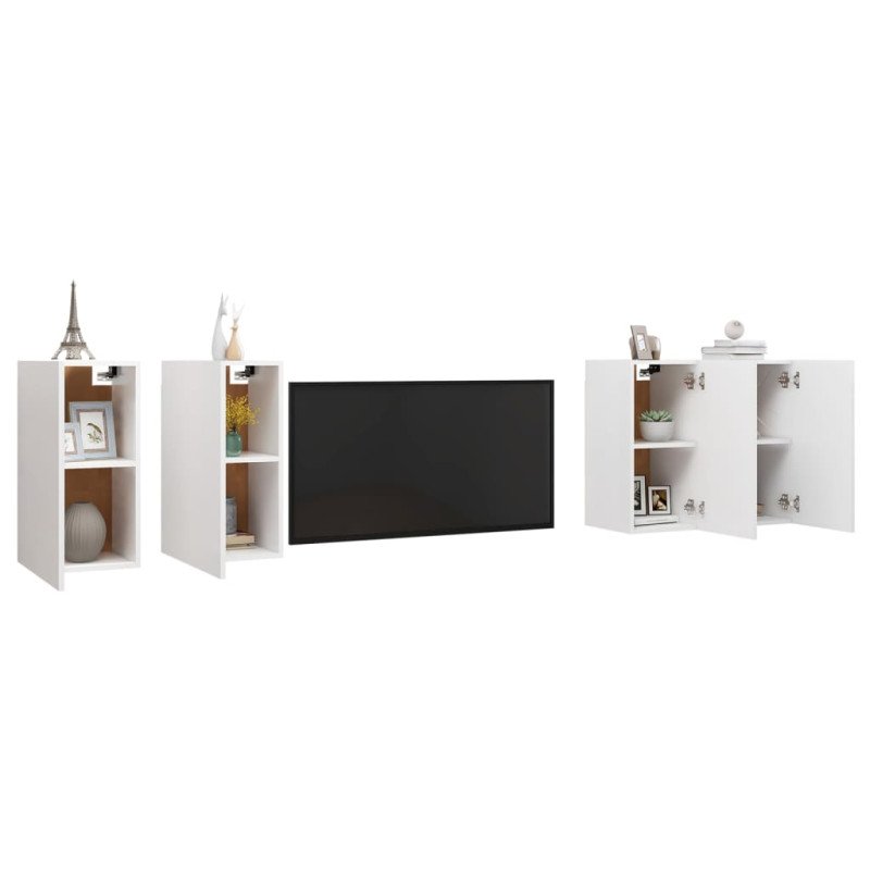 vidaXL TV skrinky 4 ks biele 30,5x30x60 cm drevotrieska  vidaXL TV skrinky 4 ks biele 30,5x30x60 cm drevotrieska