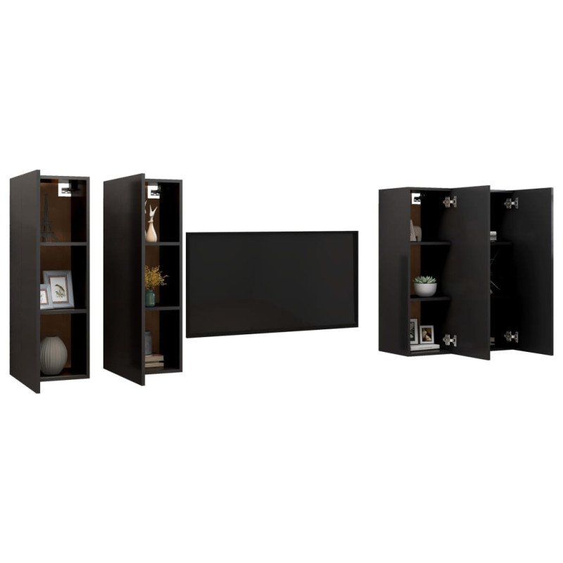 vidaXL TV skrinky 4 ks čierne 30,5x30x90 cm drevotrieska 