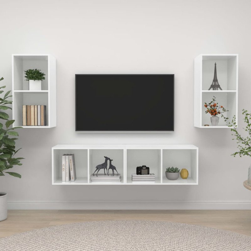 vidaXL Nástenné TV skrinky 4 ks lesklé biele drevotrieska