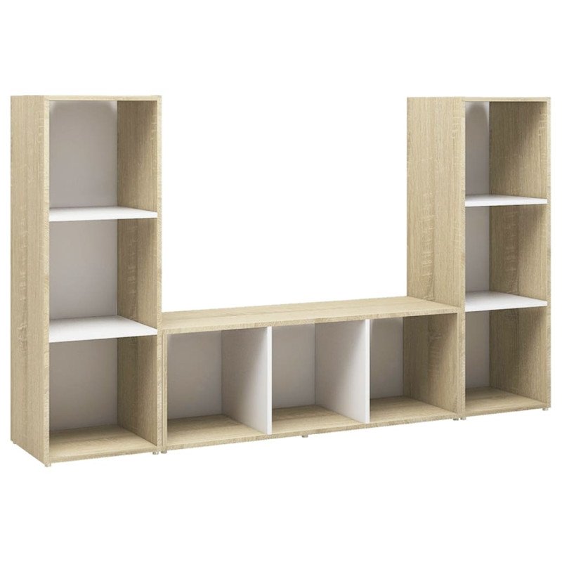 vidaXL TV skrinky 3 ks biele a dub sonoma 107x35x37 cm drevotrieska