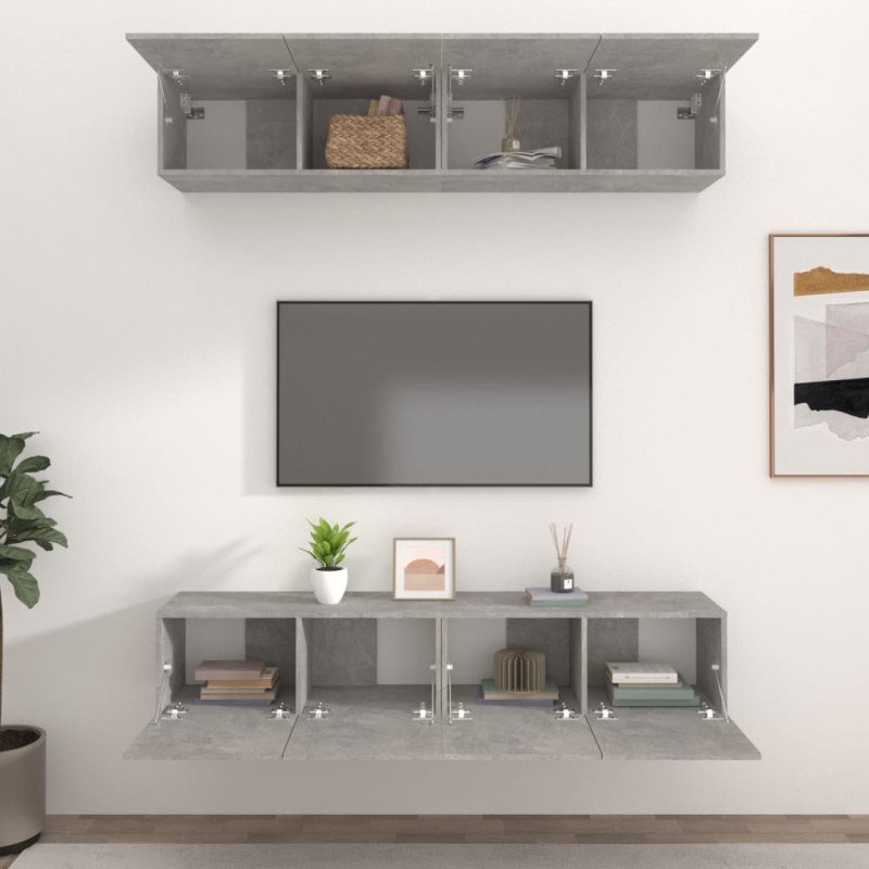 vidaXL TV skrinky 4 ks betónovosivé 80x30x30 cm spracované drevo