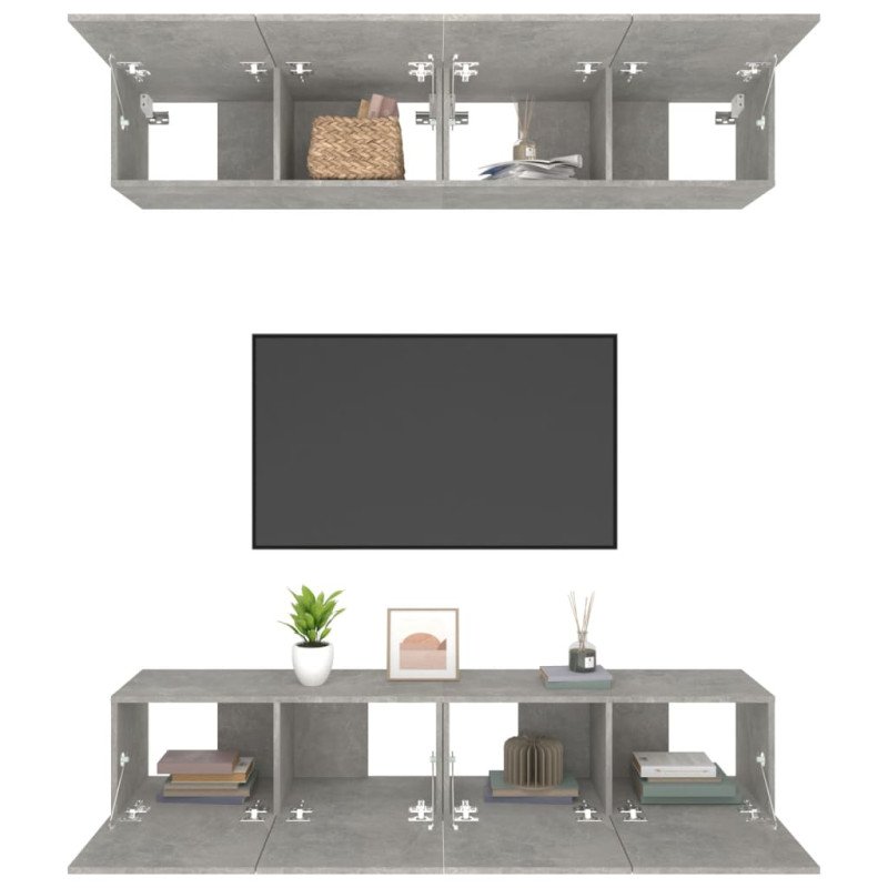 vidaXL TV skrinky 4 ks betónovosivé 80x30x30 cm spracované drevo