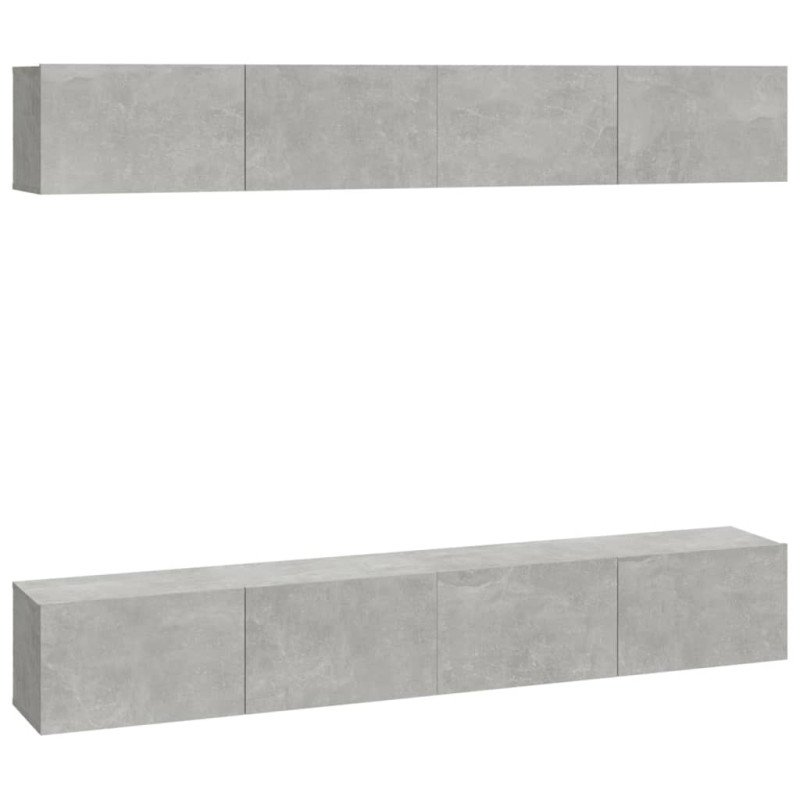 vidaXL Nástenné TV skrinky 4 ks betónové sivé 100x30x30 cm