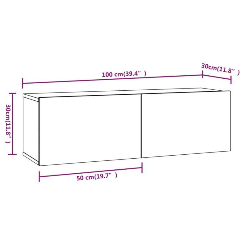 vidaXL Nástenné TV skrinky 4 ks betónové sivé 100x30x30 cm
