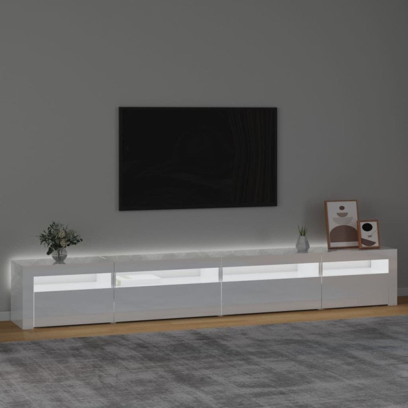vidaXL TV skrinka s LED svetlami lesklá biela 270x35x40 cm
