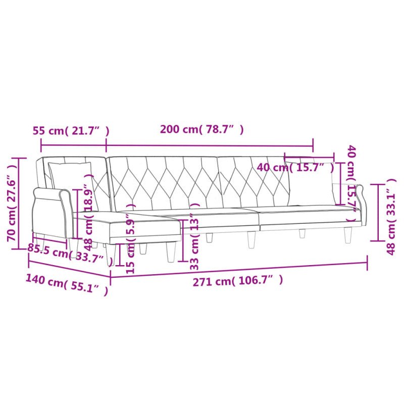 vidaXL Pohovka v tvare L tmavosivá 271x140x70 cm zamat