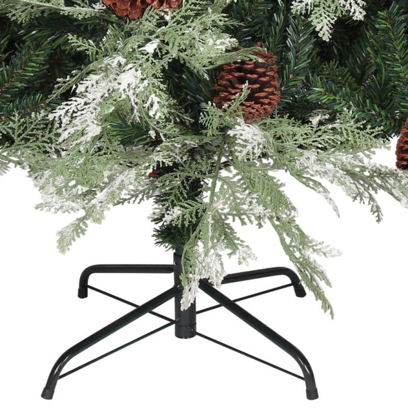 vidaXL Osvetlený vianočný stromček+šišky, zeleno biely 225cm, PVC a PE