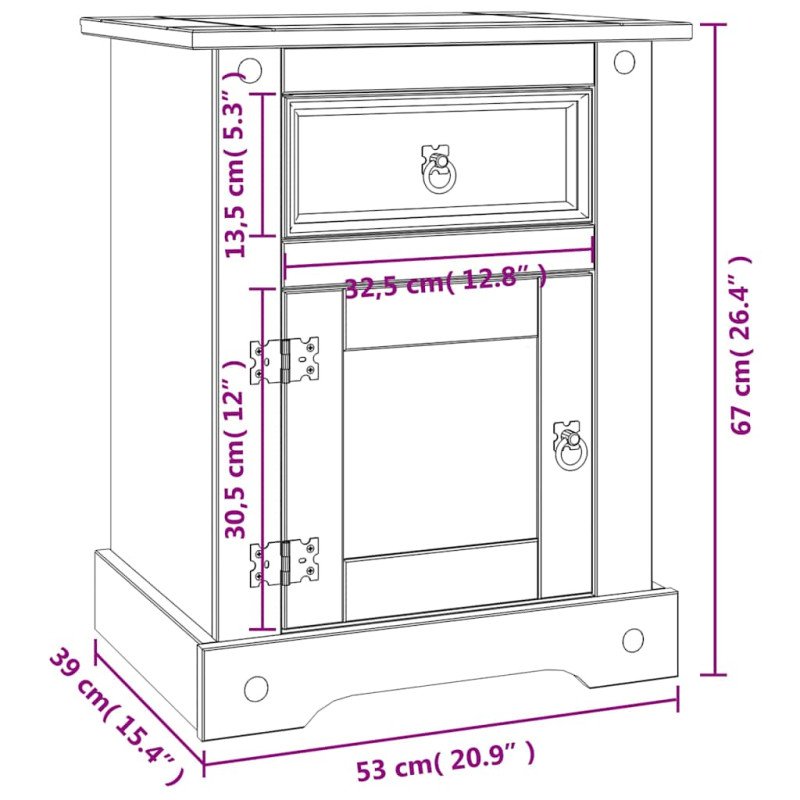 vidaXL Nočný stolík biely 53x39x66 cm mexická borovica Corona Range