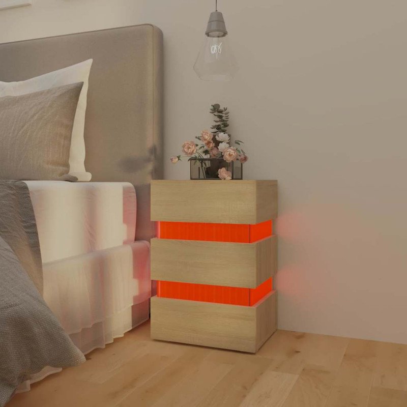 vidaXL Nočný stolík s LED, dub sonoma 45x35x67 cm, kompozitné drevo