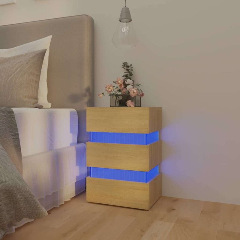 vidaXL Nočný stolík s LED, dub sonoma 45x35x67 cm, kompozitné drevo
