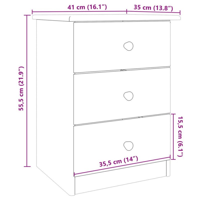 vidaXL Nočný stolík ALTA biely 41x35x55 cm masívna borovica