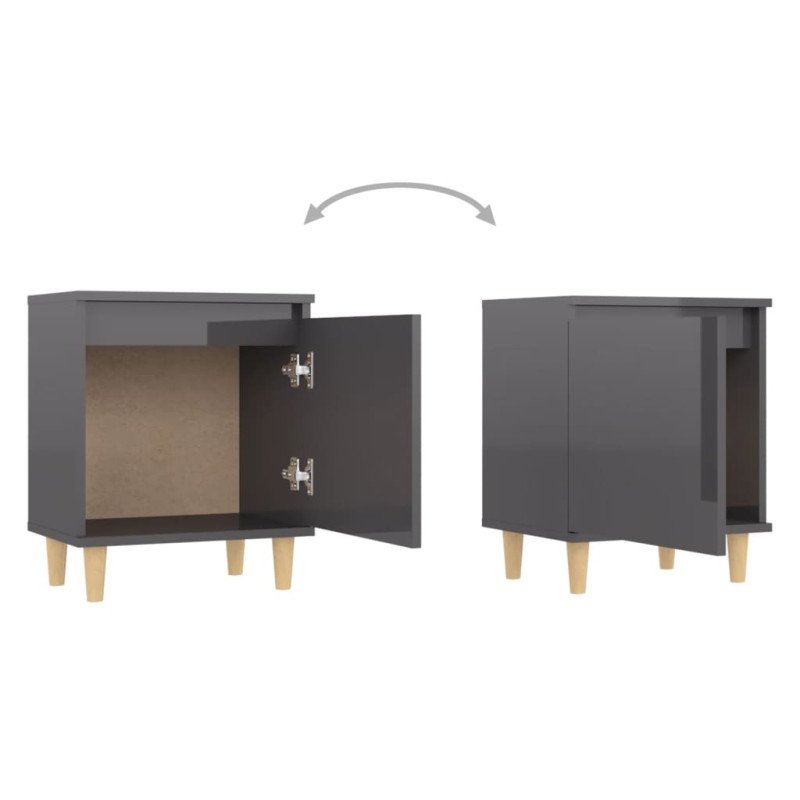 vidaXL Nočné stolíky 2 ks nohy z dreva lesklé sivé 40x30x50 cm