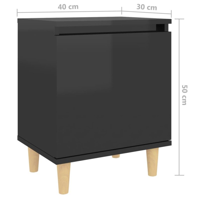 vidaXL Nočné stolíky, nohy z masívu 2 ks, lesklé čierne 40x30x50cm