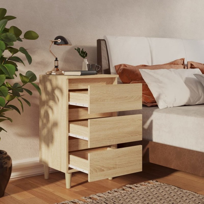 vidaXL Nočný stolík nohy z masívneho dreva dub sonoma 40x35x69 cm