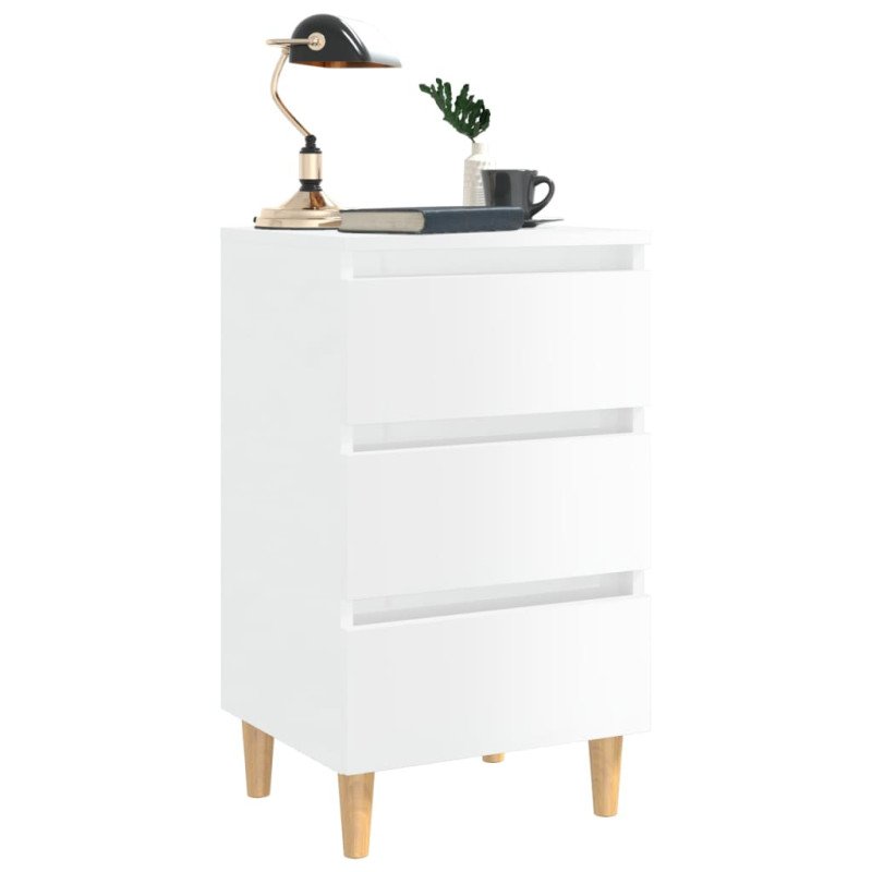 vidaXL Nočné stolíky 2 ks nohy z dreva lesklé biele 40x35x69 cm
