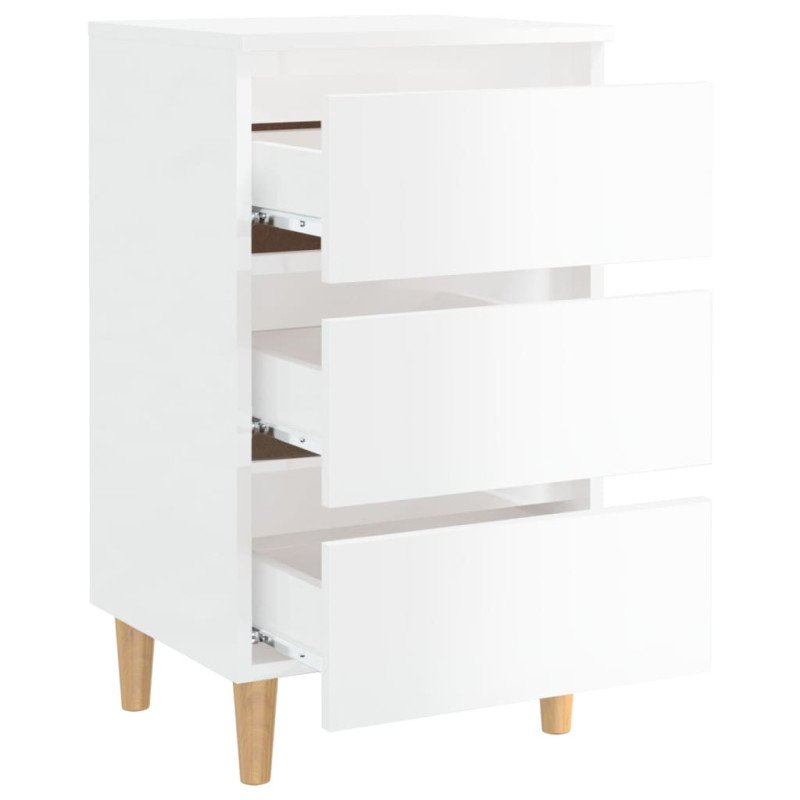 vidaXL Nočné stolíky 2 ks nohy z dreva lesklé biele 40x35x69 cm