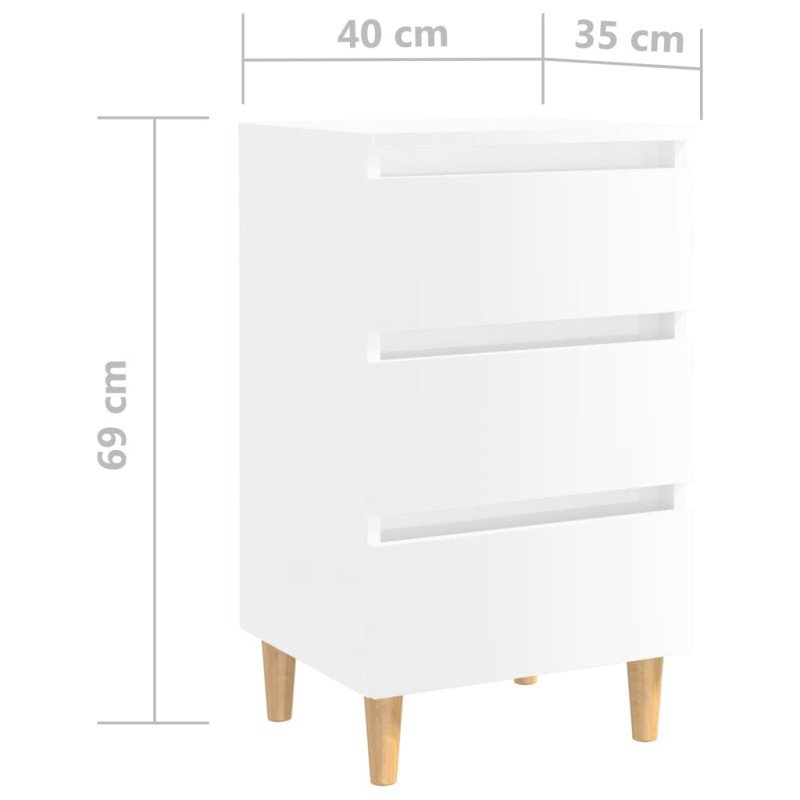 vidaXL Nočné stolíky 2 ks nohy z dreva lesklé biele 40x35x69 cm