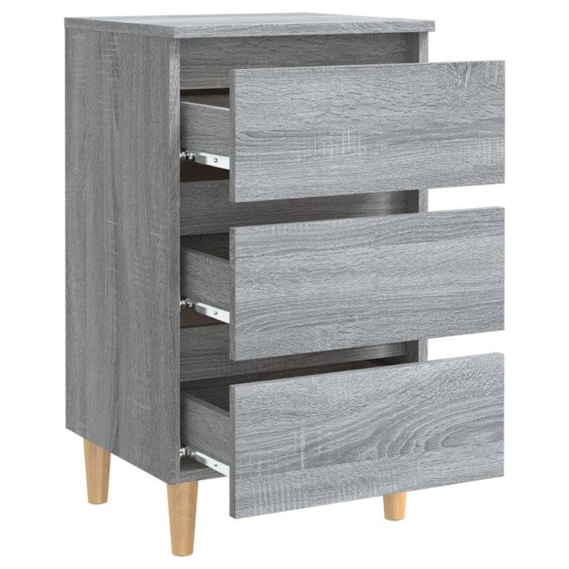 vidaXL Nočné stolíky nohy z masívneho dreva 2ks sivý sonoma 40x35x69cm
