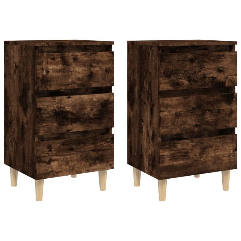 vidaXL Nočné stolíky nohy z masívneho dreva 2 ks dymový dub 40x35x69cm