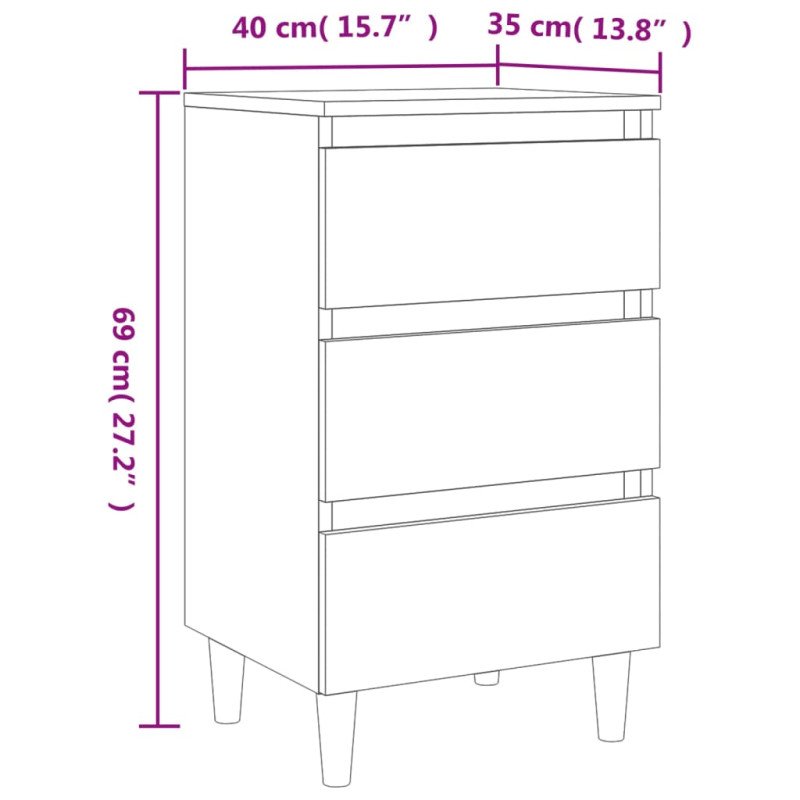 vidaXL Nočné stolíky nohy z masívneho dreva 2 ks dymový dub 40x35x69cm