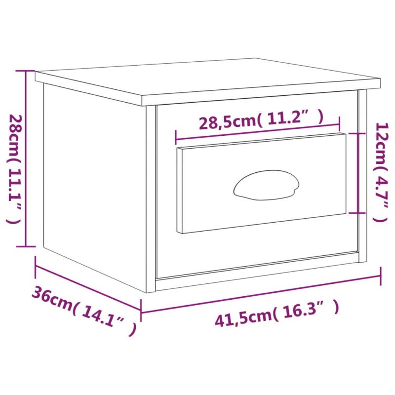 vidaXL Nástenné nočné stolíky 2 ks sivé dub sonoma 41,5x36x28cm