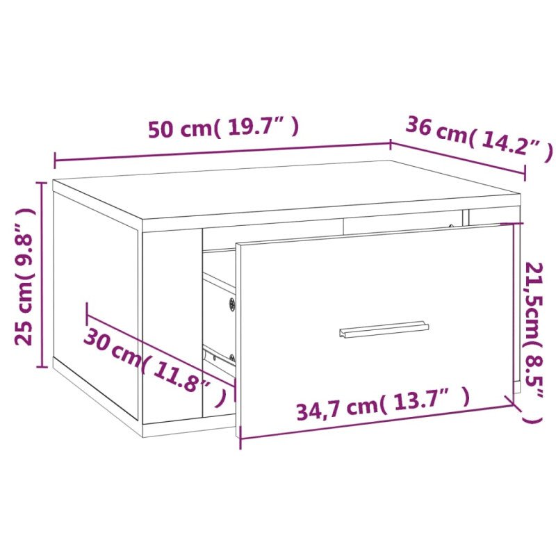 vidaXL Nástenný nočný stolík dymový dub 50x36x25 cm
