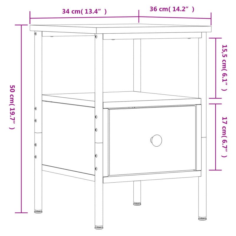 vidaXL Nočné stolíky 2 ks dub sonoma 34x36x50 cm kompozitné drevo