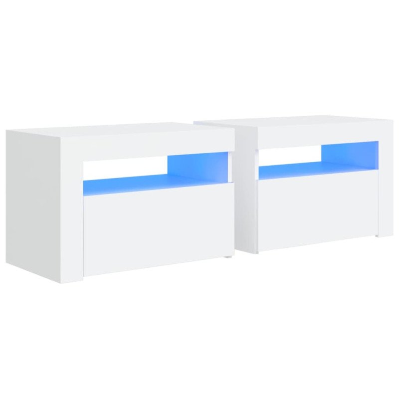 vidaXL Nočné stolíky 2 ks s LED, biele 60x35x40 cm