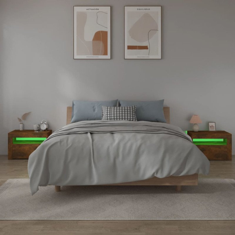 vidaXL Nočné stolíky 2 ks s LED, tmavý dub 60x35x40 cm
