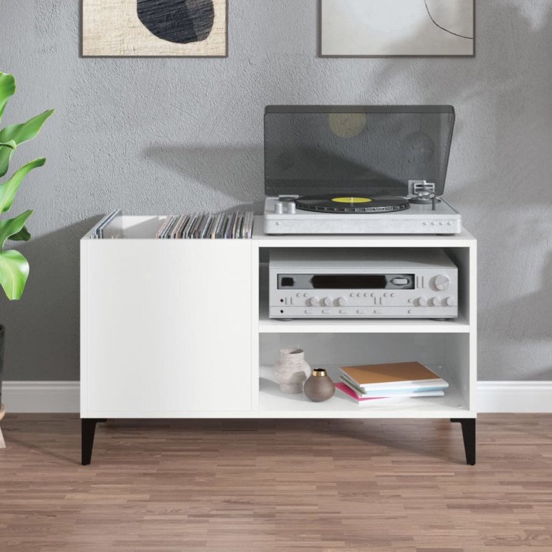 vidaXL Skrinka na platne lesklá biela 84,5x38x48 cm kompozitné drevo