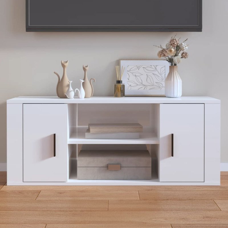 vidaXL TV skrinka lesklá biela 100x35x40 cm spracované drevo
