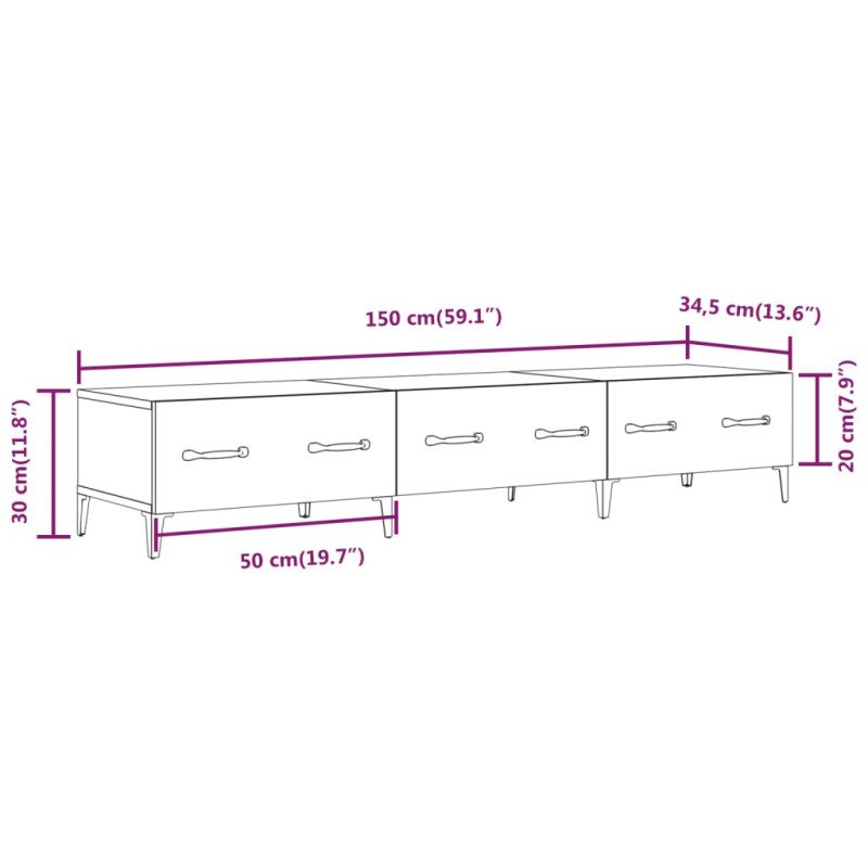 vidaXL TV skrinka sivý dub sonoma 150x34,5x30 cm spracované drevo