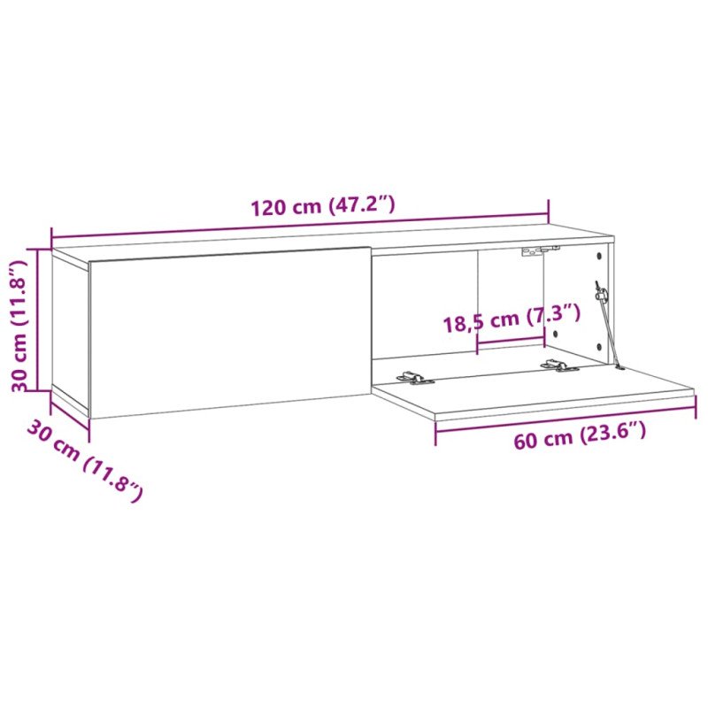 vidaXL TV nástenná skrinka sivá sonoma 120x30x30 cm spracované drevo