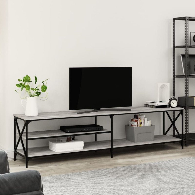 vidaXL TV skrinka sivý dub sonoma 200x40x50 cm kompozitné drevo a kov