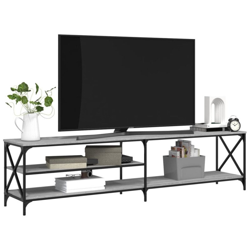 vidaXL TV skrinka sivý dub sonoma 200x40x50 cm kompozitné drevo a kov