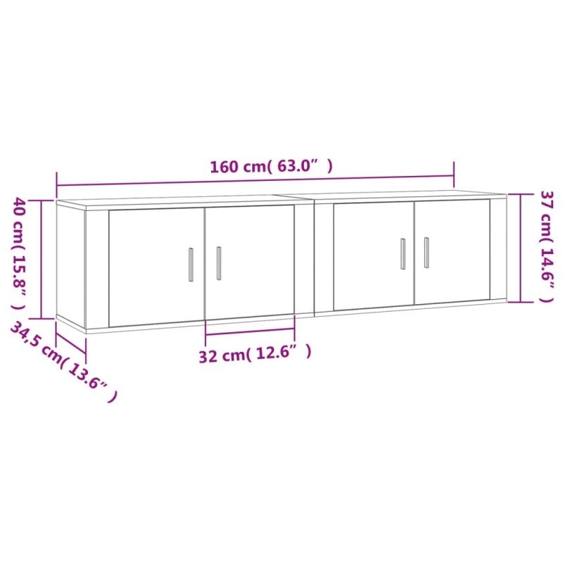 vidaXL Nástenné TV skrinky 2 ks sivé sonoma 80x34,5x40 cm