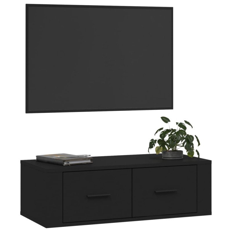 vidaXL Závesná TV skrinka čierna 80x36x25 cm spracované drevo