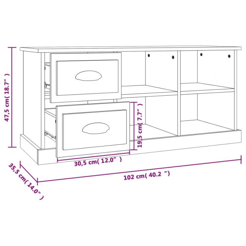 vidaXL TV skrinka dymový dub 102x35,5x47,5 cm kompozitné drevo