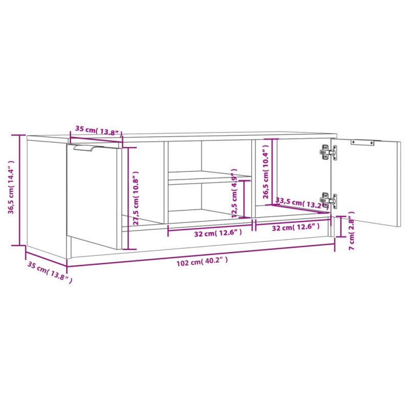 vidaXL TV skrinka, tmavý dub 102x35x36,5 cm, kompozitné drevo