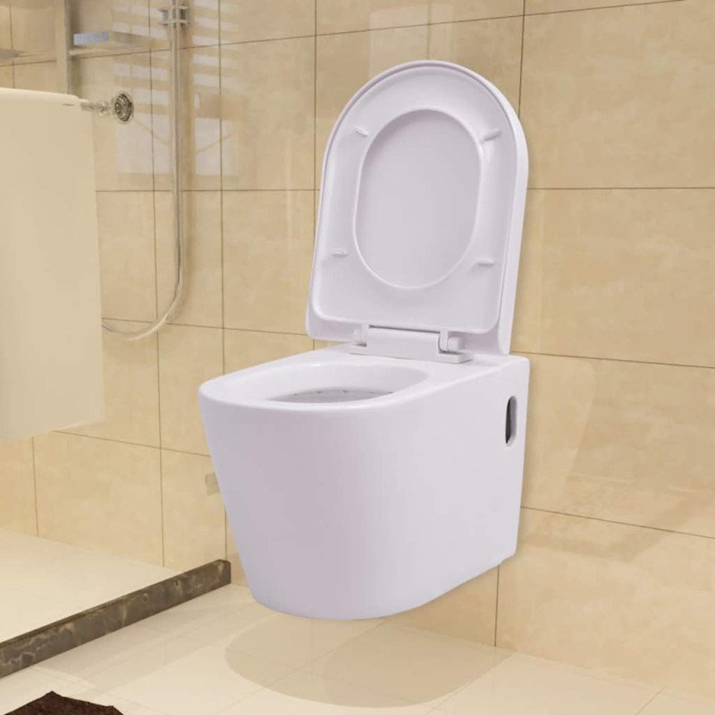 vidaXL Keramické závesné WC so skrytou nádržou, biele 