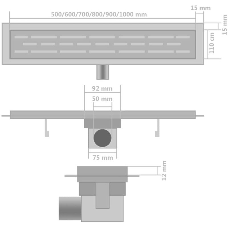 vidaXL Rovný sprchový odtok 2 ks s bublinkami 930x140 mm nehrdzavejúca oceľ