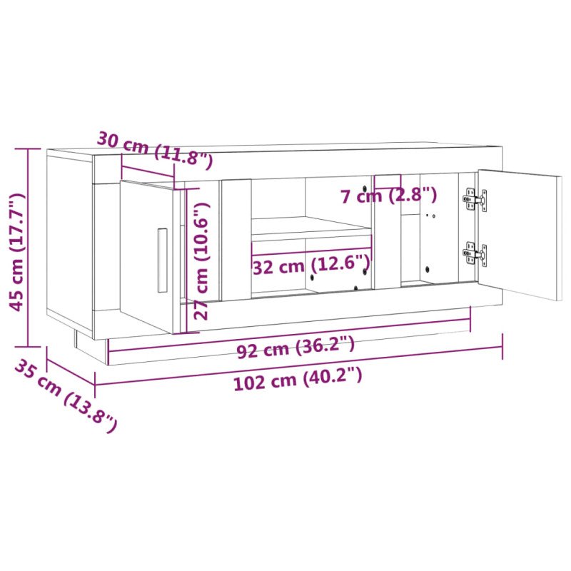 vidaXL TV skrinka biela 102x35x45 cm kompozitné drevo