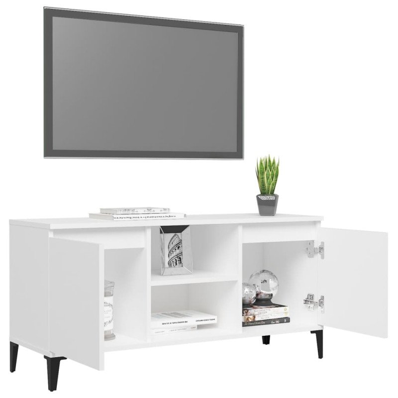 vidaXL TV stolík kovové nohy biely 103,5x35x50 cm