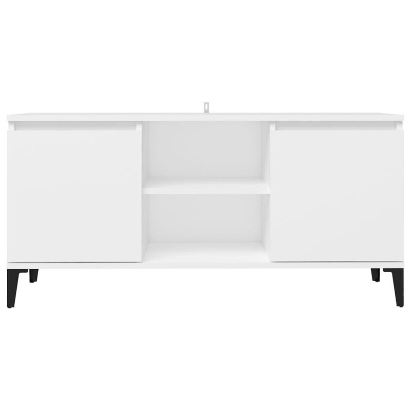 vidaXL TV stolík kovové nohy biely 103,5x35x50 cm