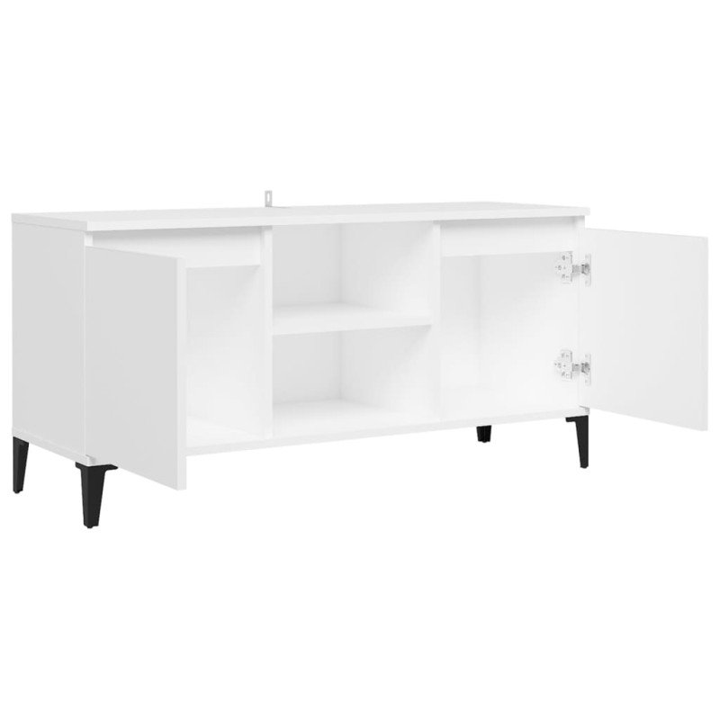 vidaXL TV stolík kovové nohy biely 103,5x35x50 cm