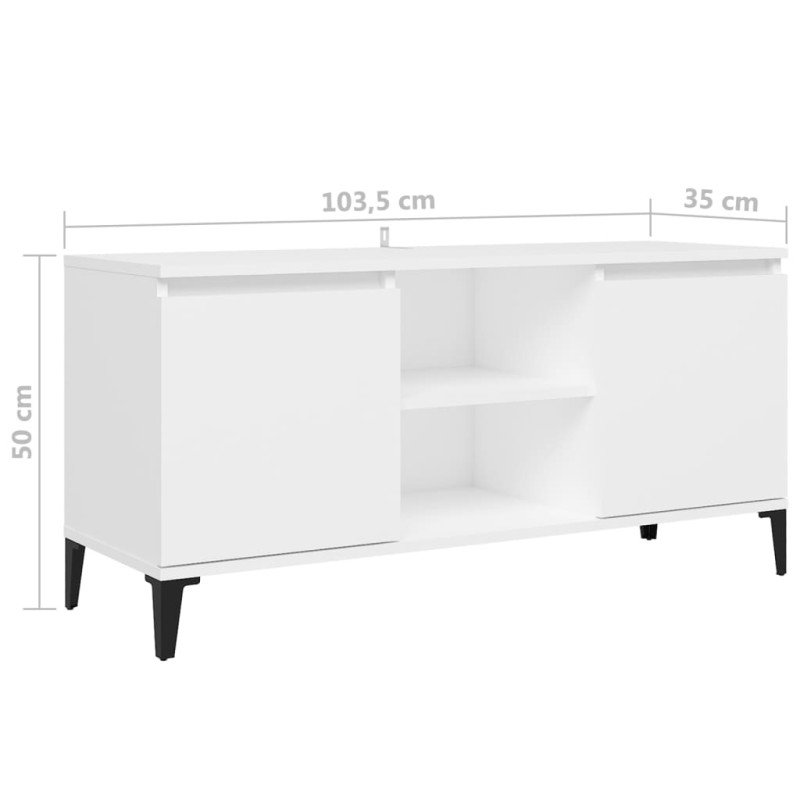 vidaXL TV stolík kovové nohy biely 103,5x35x50 cm