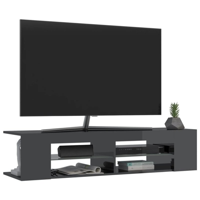 vidaXL TV skrinka s LED svetlami lesklá sivá 135x39x30 cm