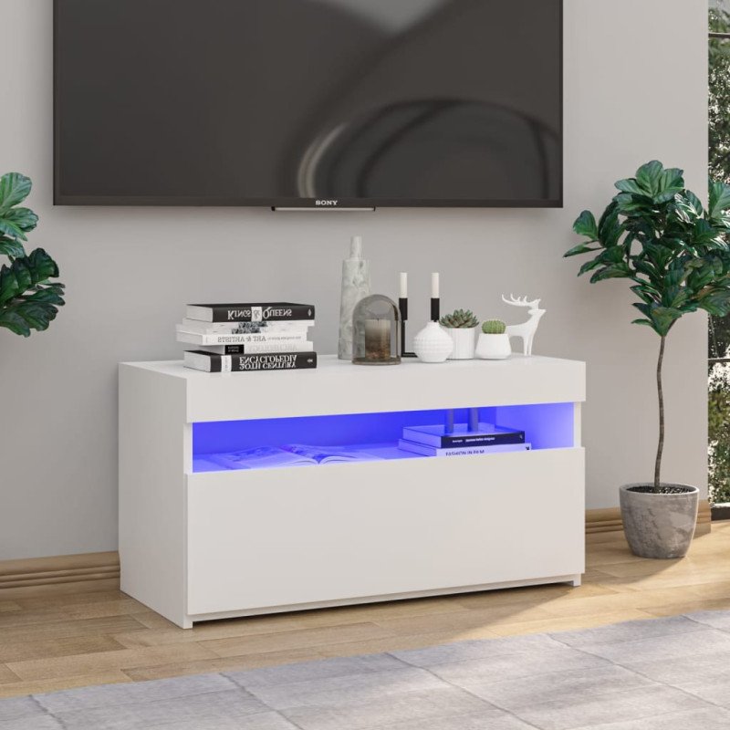 vidaXL TV skrinka s LED svetlami lesklá biela 75x35x40 cm