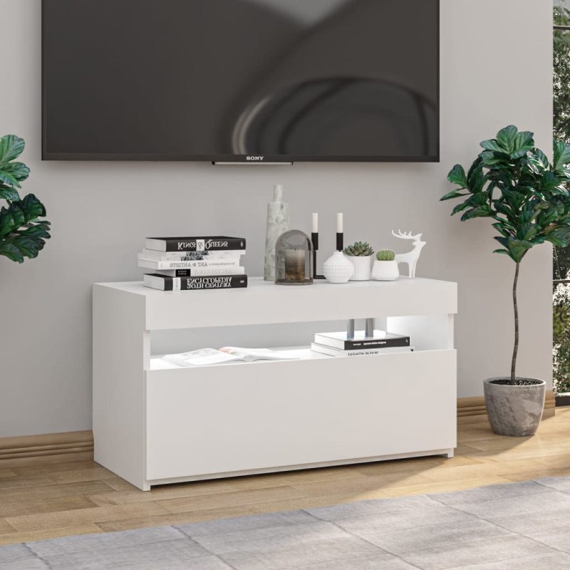 vidaXL TV skrinka s LED svetlami lesklá biela 75x35x40 cm